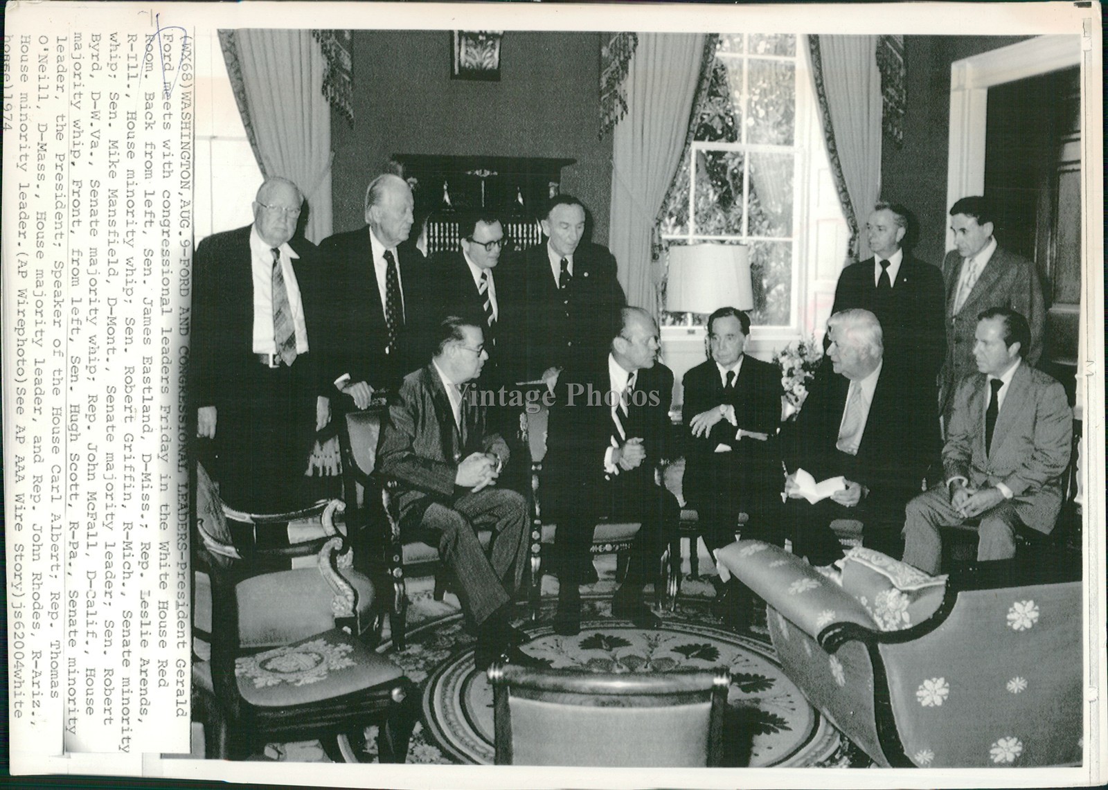 1974 WA White House Gerald Ford Congressional Leaders Meeting Wirephoto 7x9