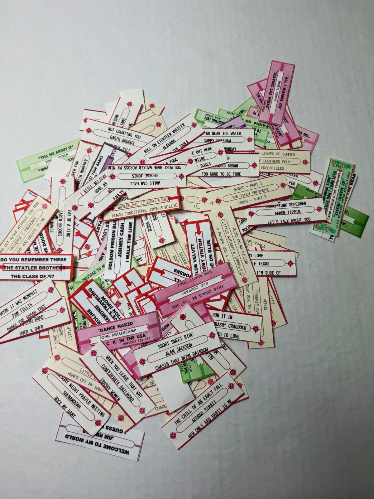 Vtg Jukebox Song Title Strips Lot of 75+ Assorted Selection Labels Mixed Colors 
