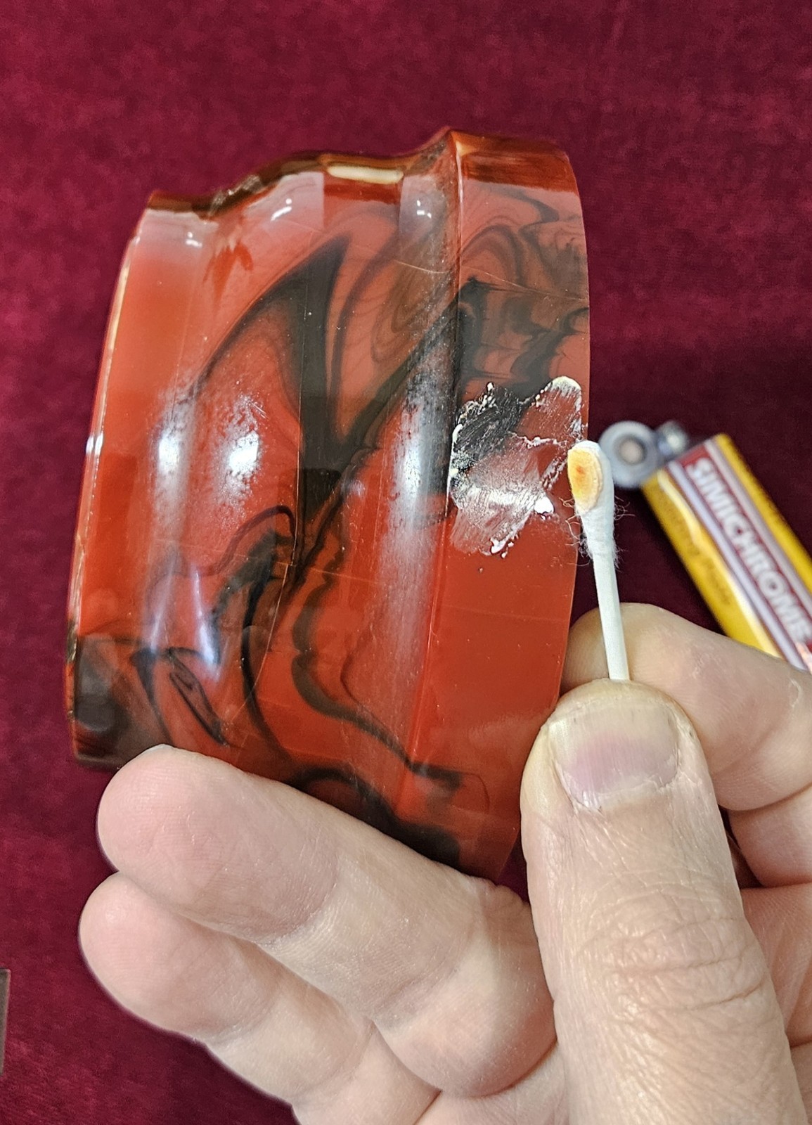 Vintage Bakelite, Catalin Trophy Base, Red & Black Swirl 434g (Spiderman) Color)