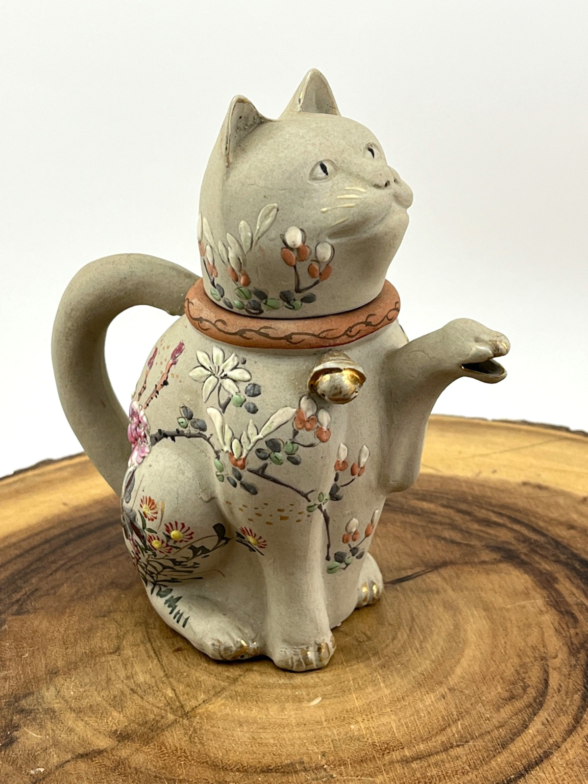 Japanese Banko Ware Figural Beckoning Cat Tea Pot 6