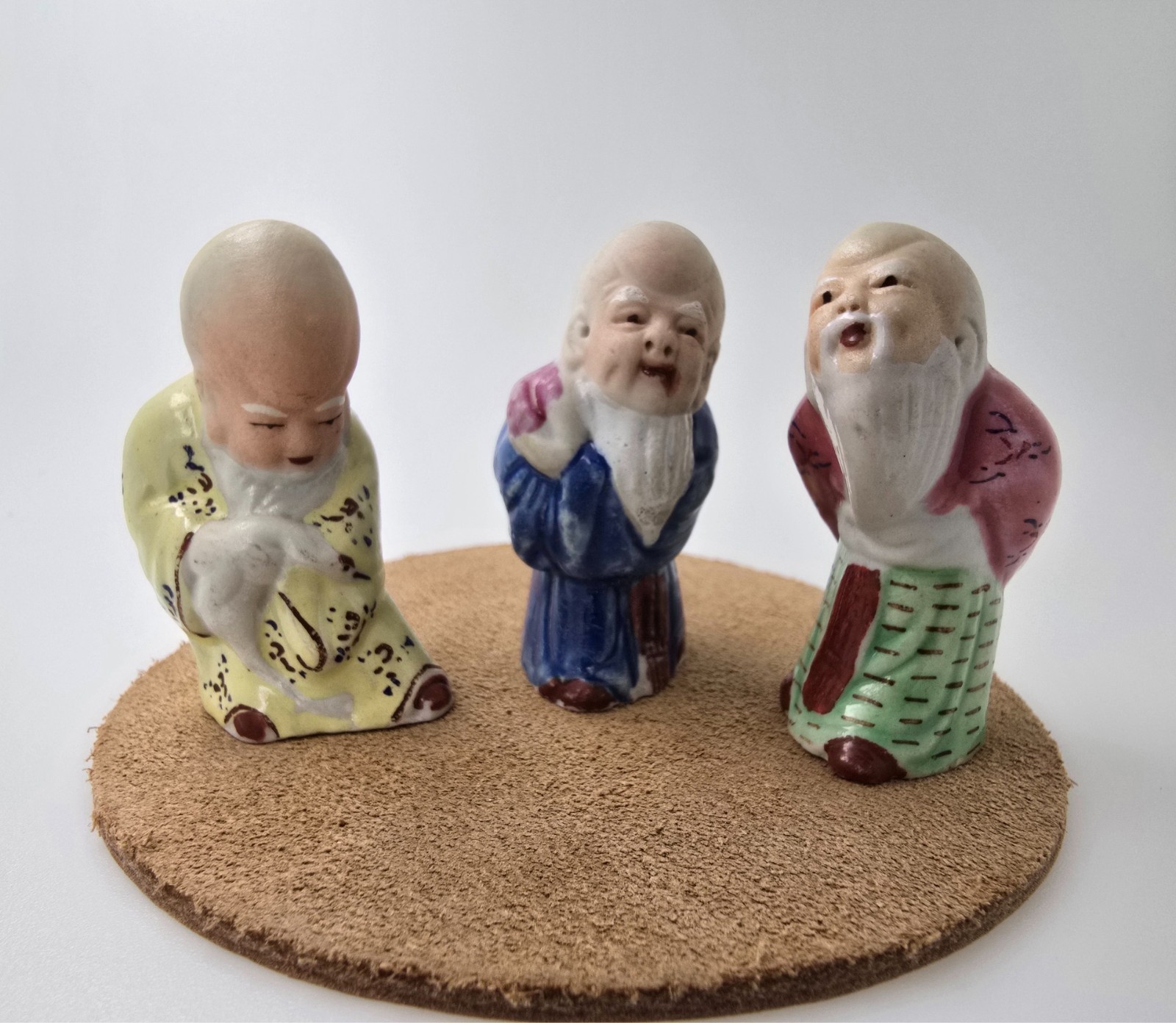 Vintage Hand-Painted Glazed Chinese Porcelain Shiwan Style Miniature Elder Sages