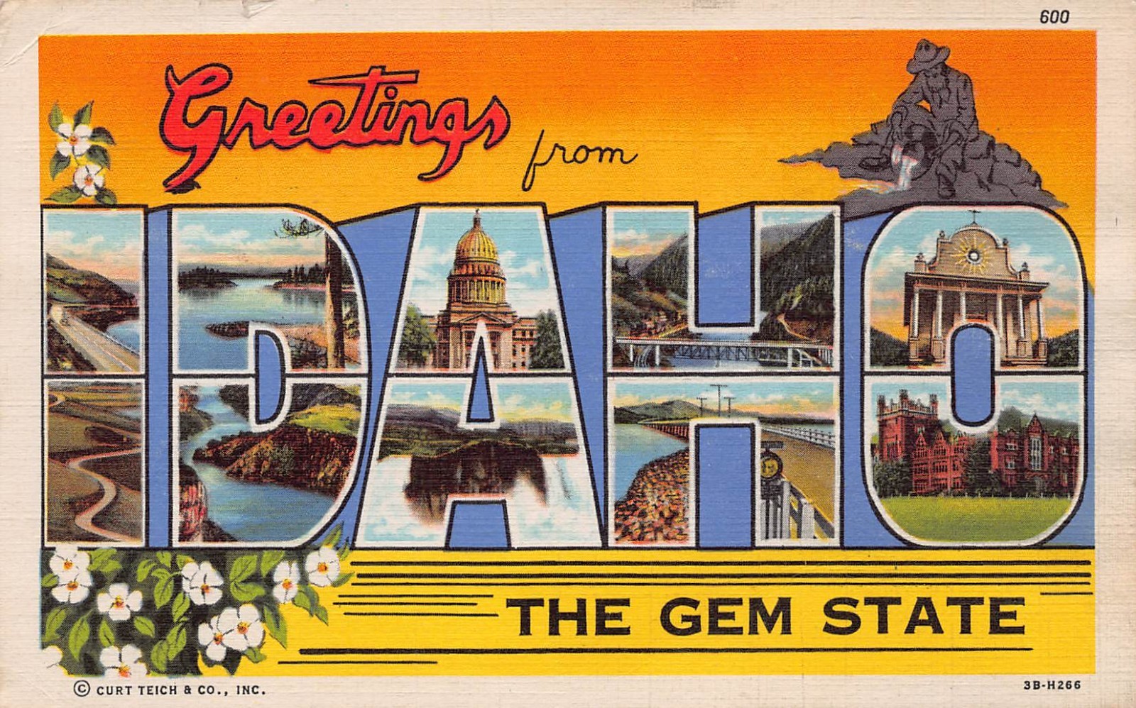 1944 Idaho ID Greetings From Large Letter 3B-H266 Linen Postcard