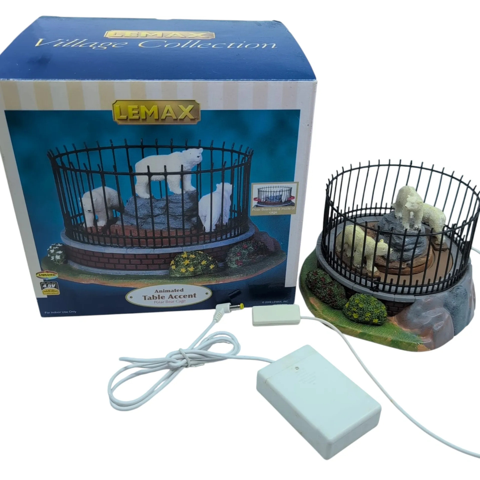 Lemax Village Collection Polar Bear Cage Animated Table Accent Retired Working