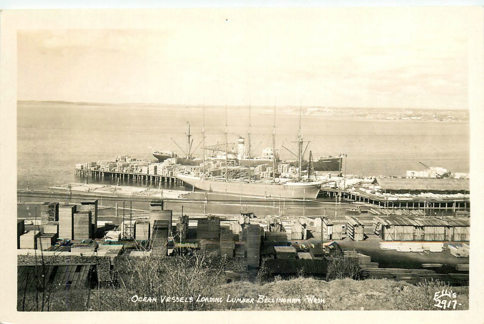 1940s Bellingham Washington Ocean Vessels loading lumber RPPC Postcard 25-5923