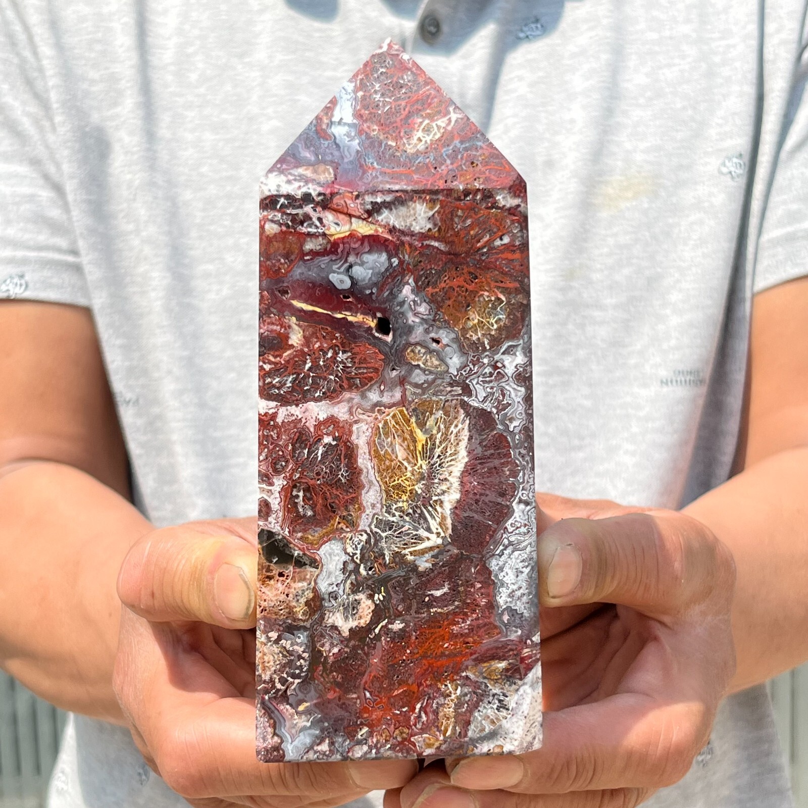 2.27LB Large Natural Druzy Mexican Crazy Lace Agate Tower Crystal Healing