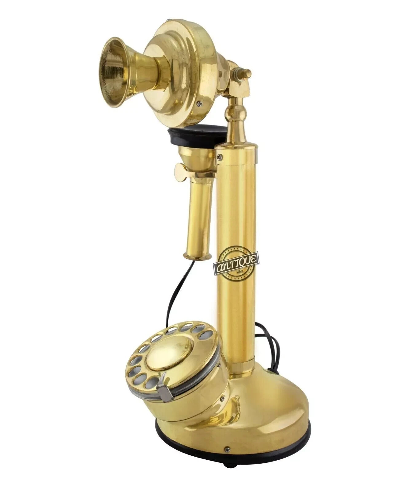 Antique Candle Stick Vintage Phone Brass Rotary Dial Wired Telephone Home Decor.