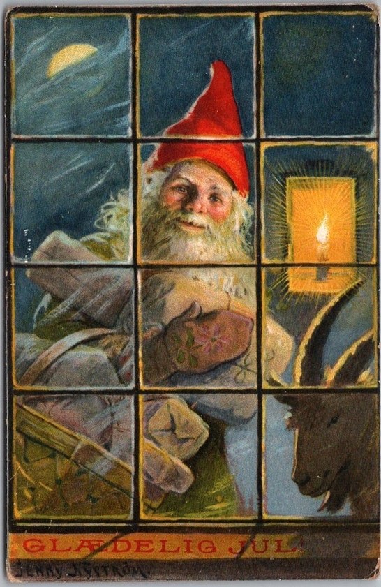 c1910s Artist-Signed JENNY NYSTROM Swedish CHRISTMAS Postcard / Tomte Gnome Elf