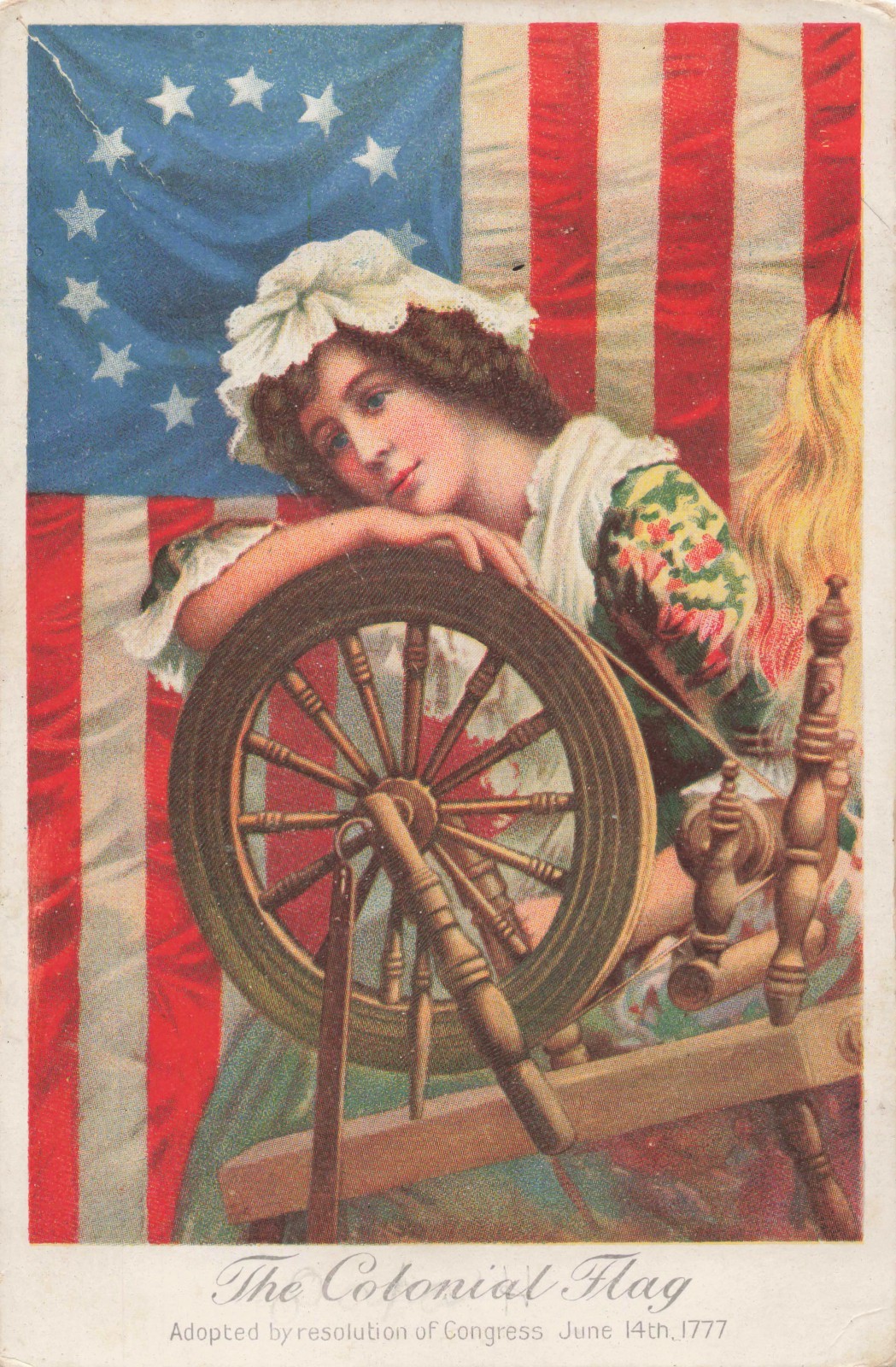 Vintage 4th of July Patriotic Postcard Betsy Ross Flag Colonial Advertising 1908