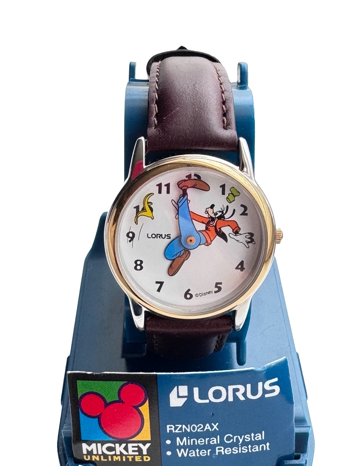 Vintage Lorus Disney Goofy Quartz Analog Watch Gold Tone Brown Leather RZN02AX
