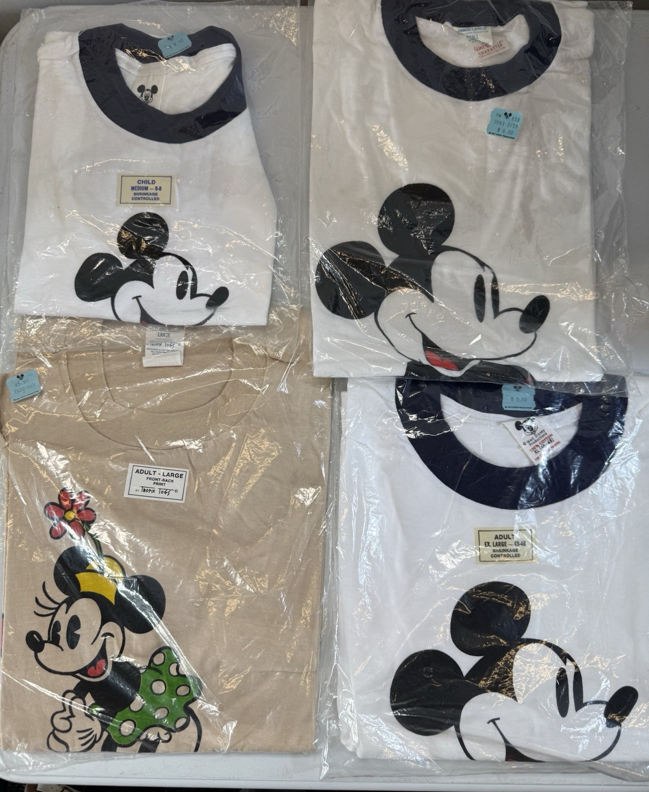 Rare Vintage 70s Disney Mickey & Minnie Tropix Togs Tags Lot Of 4 Tshirts DS