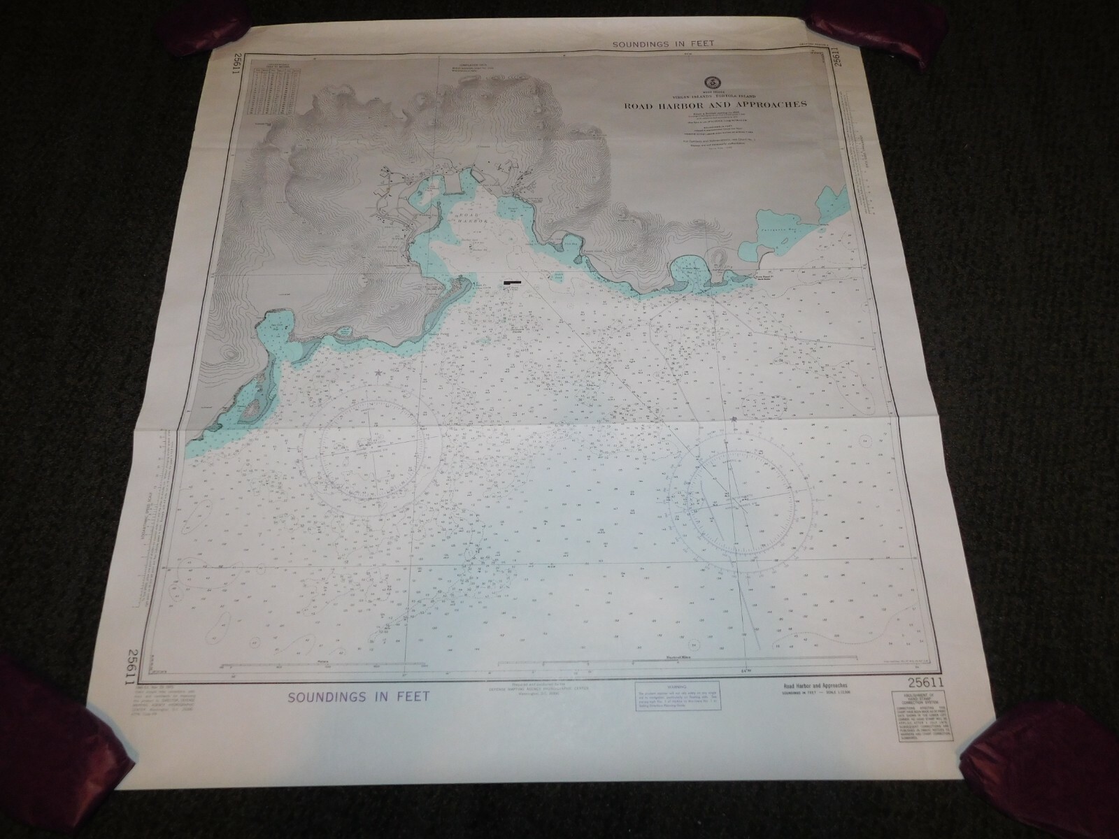 VINTAGE 1975 WEST INDIES VIRGIN ISLANDS TORTOLA ROAD HARBOR & APPROACHES MAP