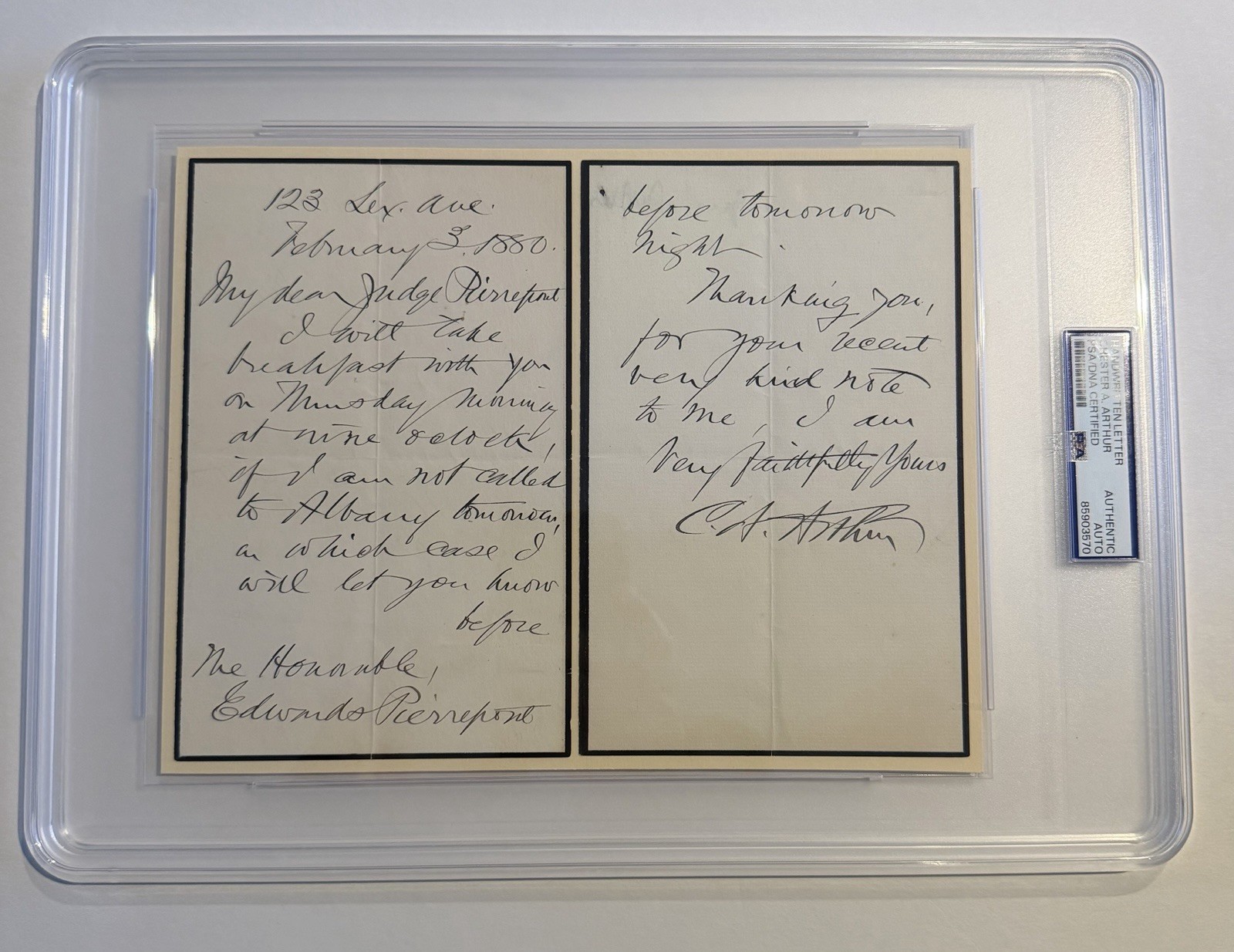 Chester A. Arthur 1880 Autograph Letter Signed - On Mourning Stationery - PSA