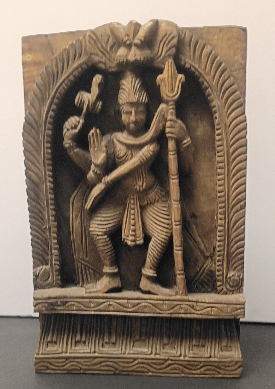 Old Vintage Rosewood Hand Carved Hindu God Shiva 3D Panel 12x8 Khadi Bhavan