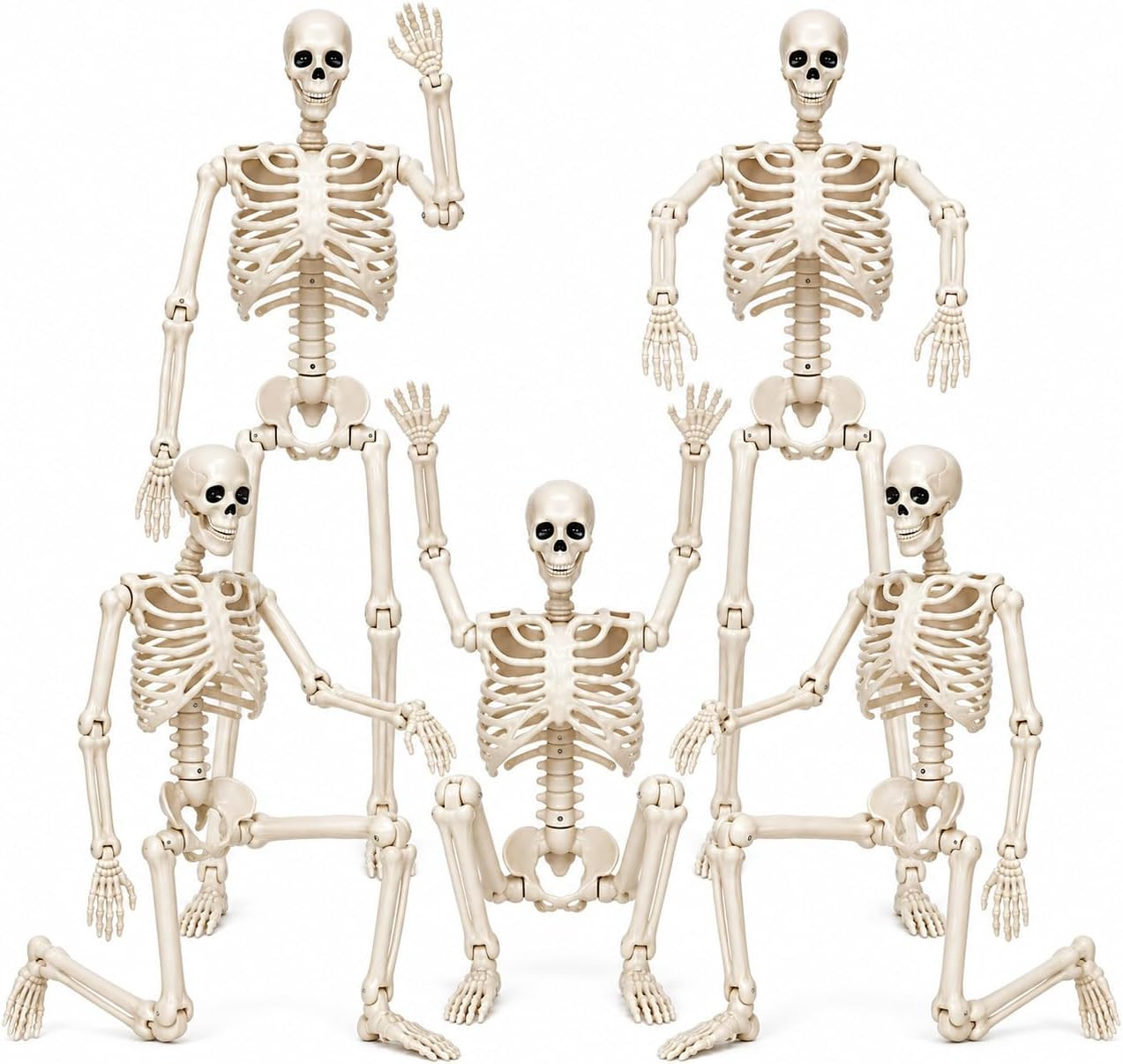 5 PCS Spooky Posable Halloween Skeleton Decor 15 Inches, Full Body Posable Joint