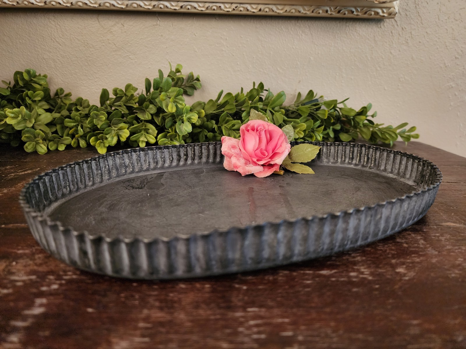 Vintage Style Creative Co-Op Flat Fluted Edge Tart Pan Style Oval Candle Tray