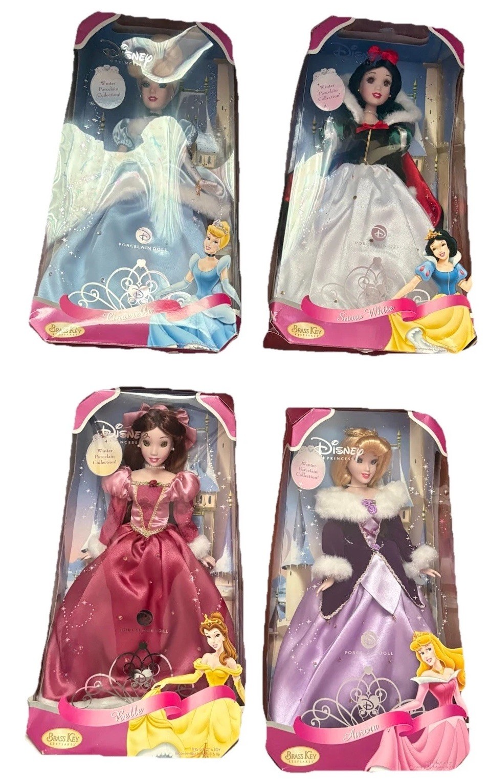 4 Disney Princess Enchanted Porcelain Collection Dolls Brass Key Keepsakes Cinde