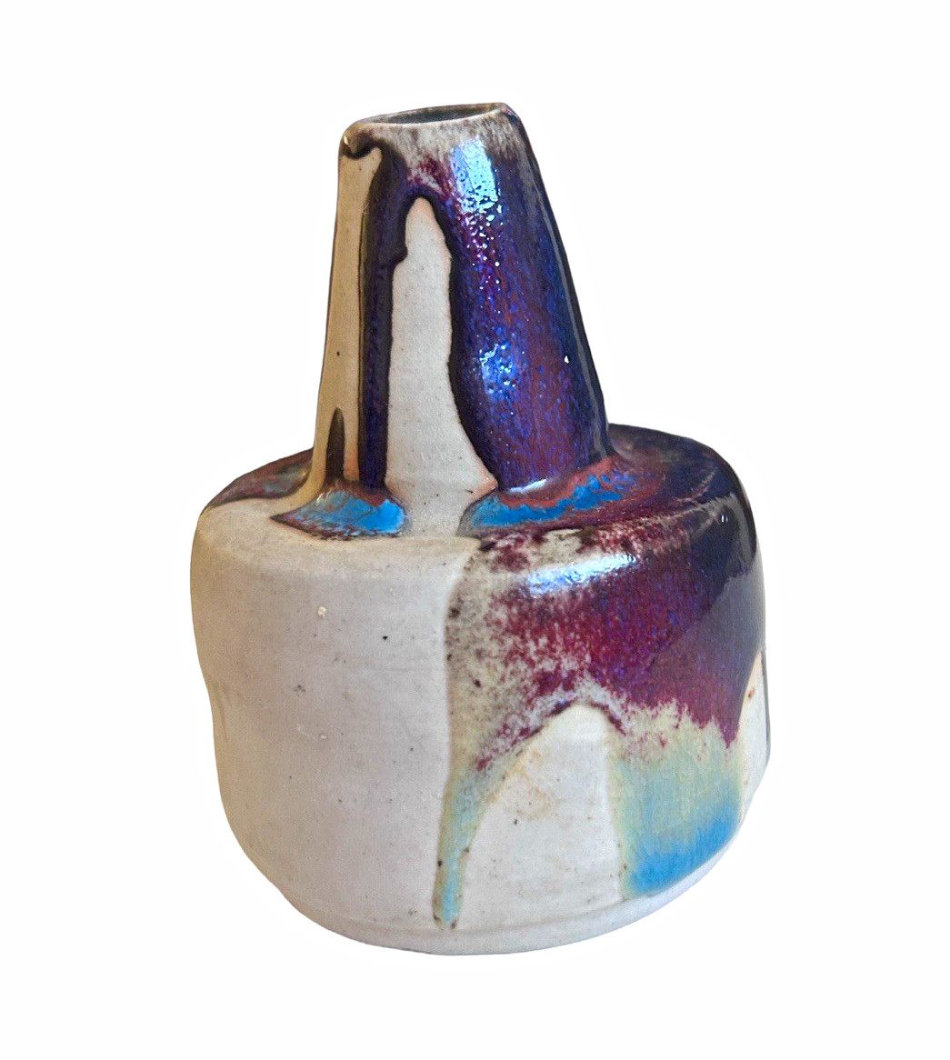 Vintage Handmade Pottery Ceramic Drip Glaze Bud Vase, Signed 11/79