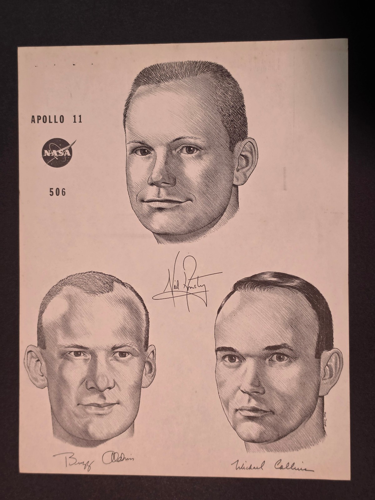 1969 Apollo 11 Ron Juge NASA Crew Portrait KSC Headquarters HQS SA-506 Vintage