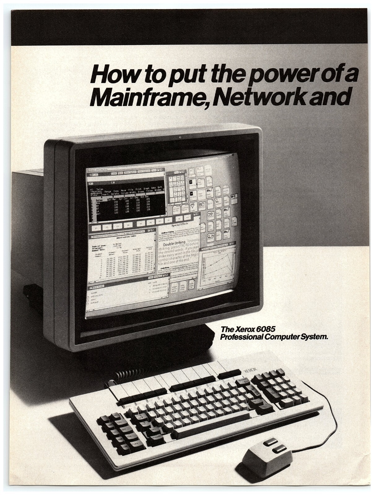 1986 Xerox 6085 Professional Computer System Print Ad Power of Mainframe Network