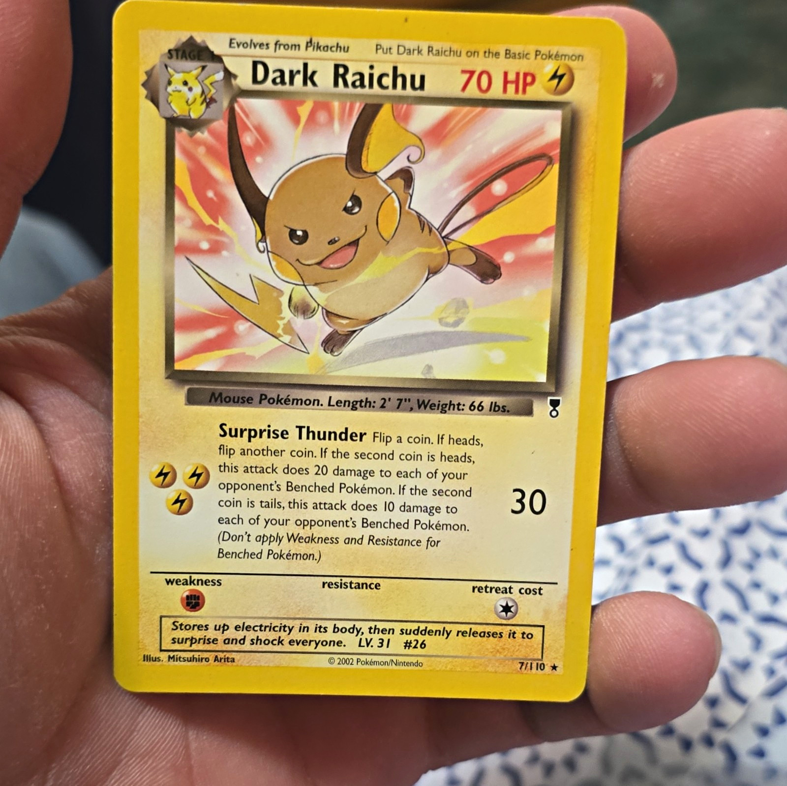 2002 Pokémon Team Rocket Returns Dark Raichu 7/110 Stage 1 English Card