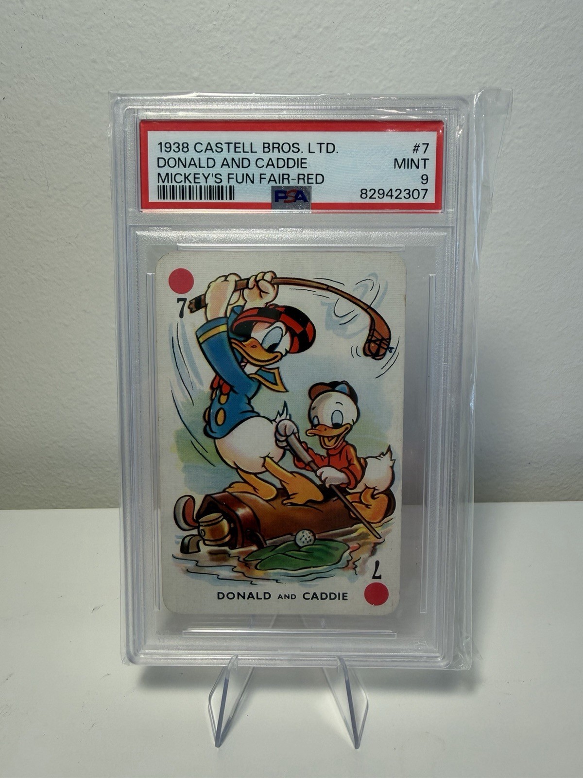 Donald & Caddie 1938 Castell Bros. Ltd. Mickey's Fun Fair RED #7 Disney PSA 9