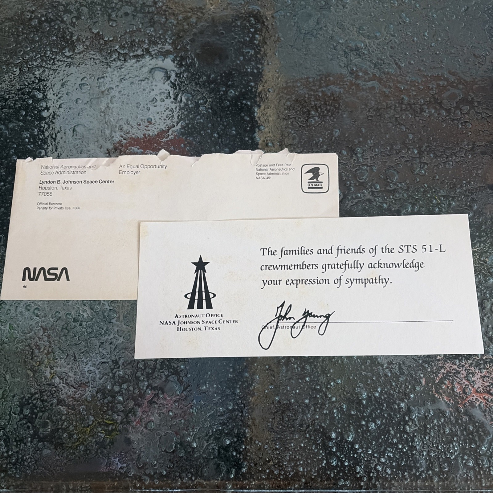 NASA Astronaut John Young Signed Challenger Disaster Sympathy Card Plus