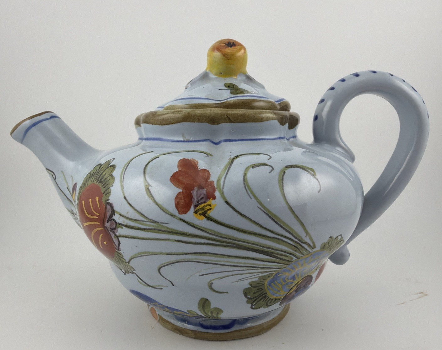 Vintage Cantagalli Factory Italy Hand Painted Tea Pot Floral Design 4 1/2