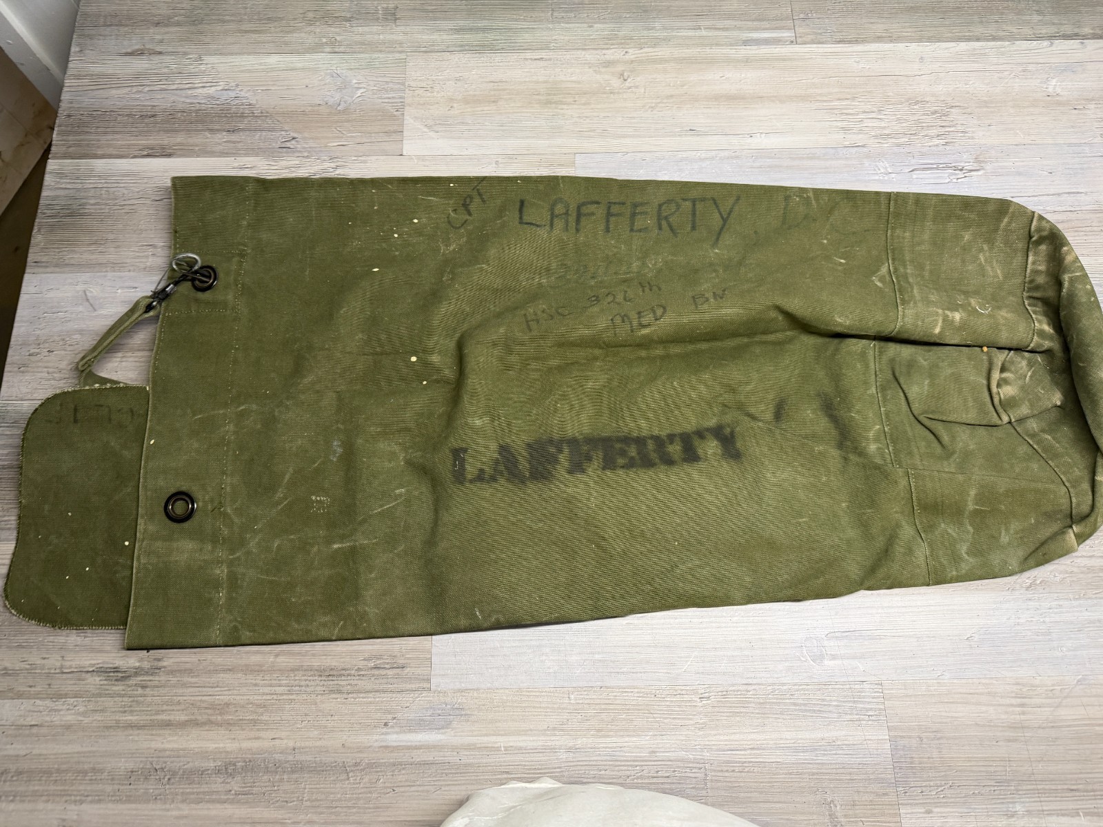 Vintage US Army Canvas Duffel Bag Named CPT Lafferty 326th Medical Battalion