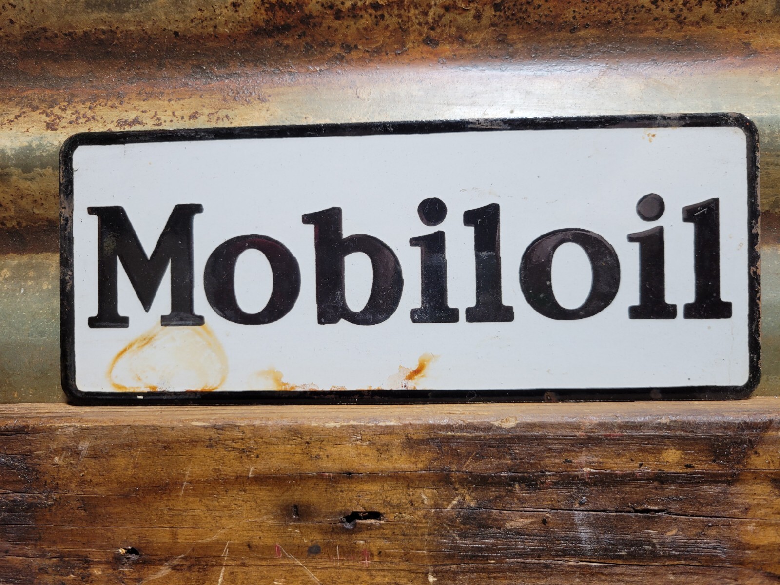 VINTAGE MOBIL PORCELAIN SIGN RARE OLD MOBILOIL CAR OIL GAS PUMP SERVICE GARAGE