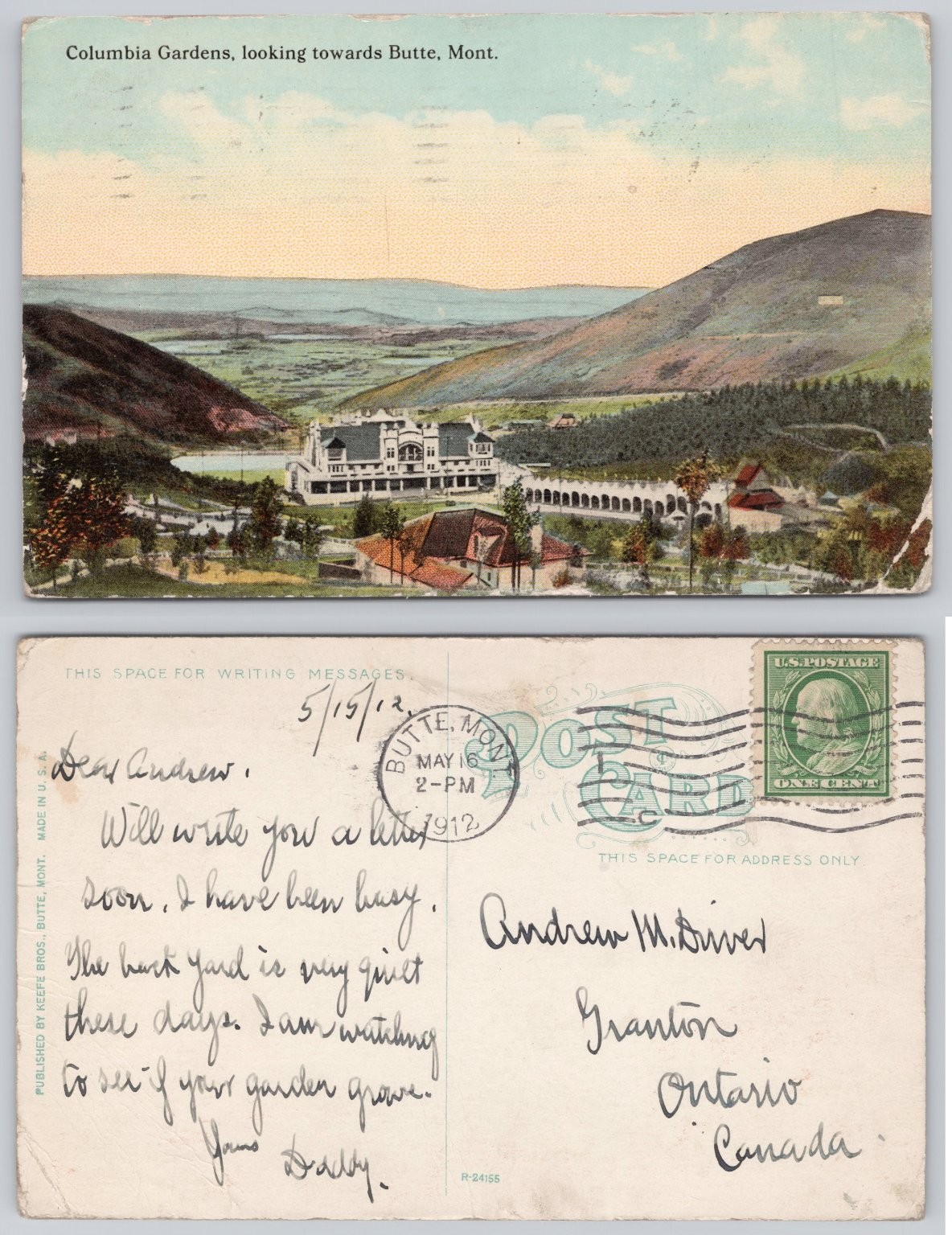 Columbia Gardens Butte Montana 1912 Postcard Keefe Bros Resort Landscape