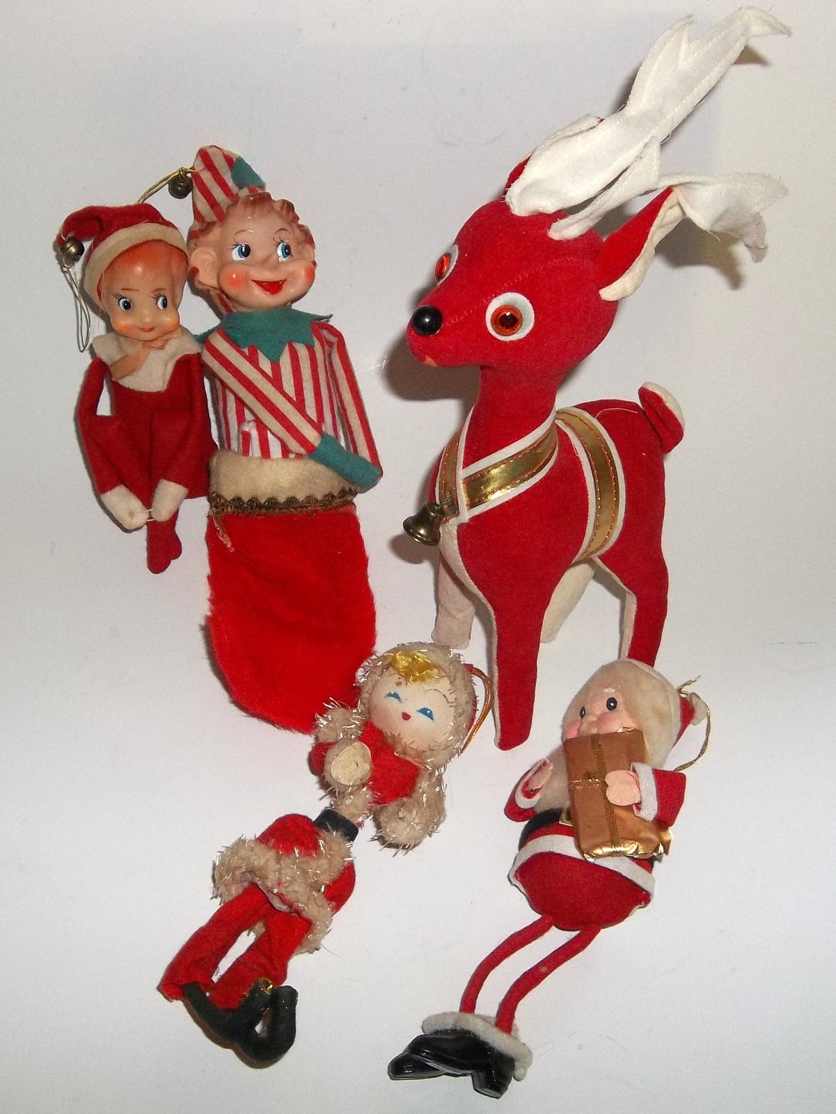 Vintage Christmas Lot Felt Reindeer Knee Hugger Elves Santa & Mrs Claus