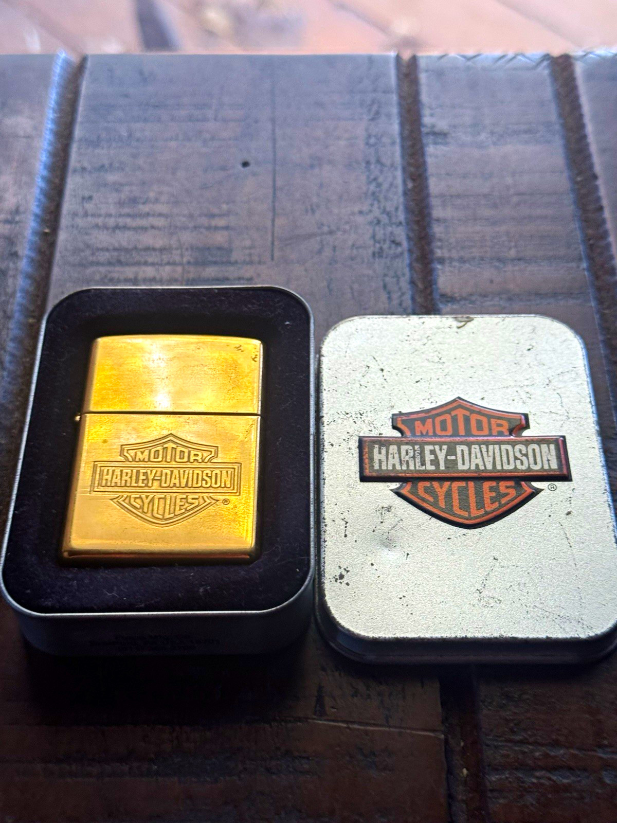 NEW ZIPPO RARE 90s Harley-Davidson Motorcycles Brass Bar Lighter w/ Tin 