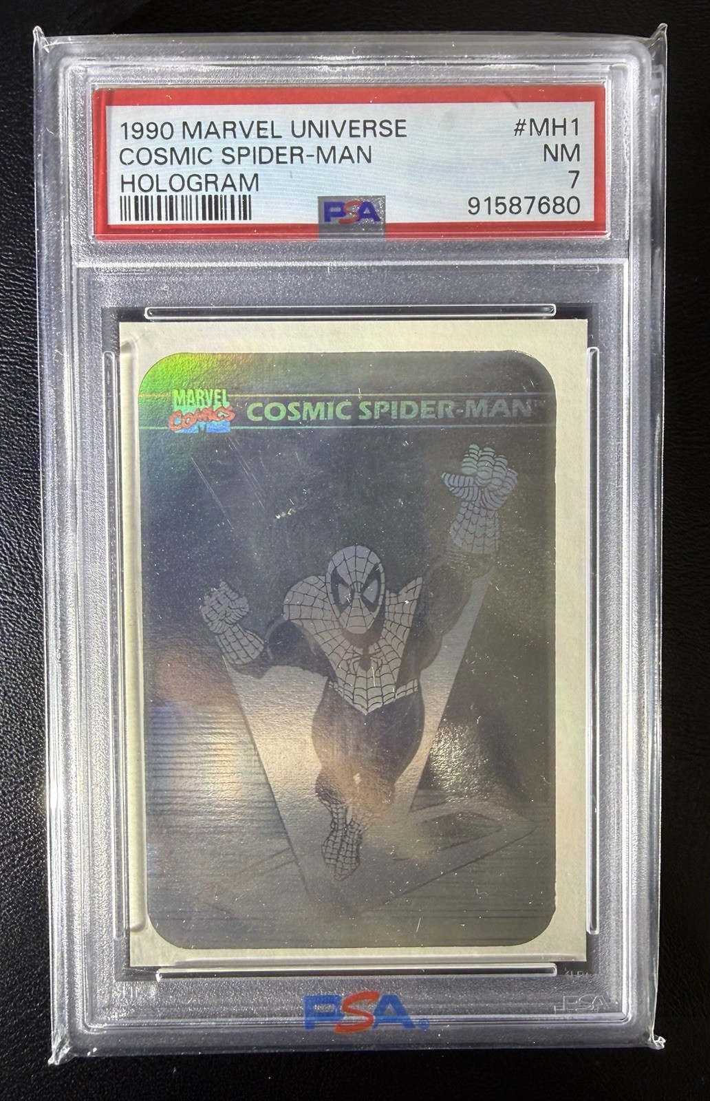 1990 MARVEL UNIVERSE HOLOGRAM #MH1 COSMIC SPIDER-MAN PSA 7