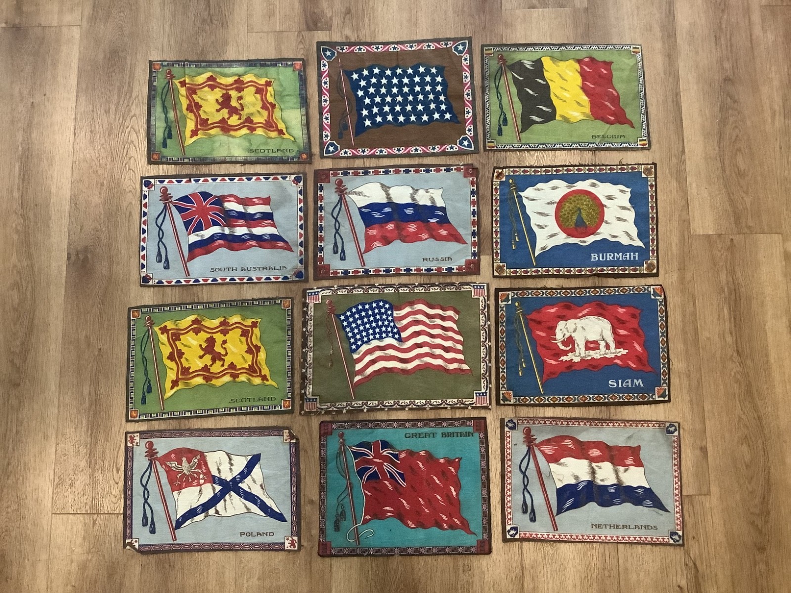 Vintage 1920's Tobacco Cigarette Silk Flags Lot (12) W/U.S. Grear Britain Russia