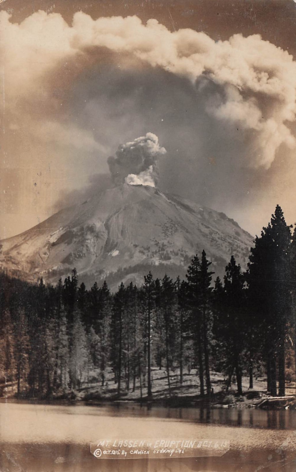 RPPC Mt Lassen Eruption Volcano Peak CA California Photo c1915 Vtg Postcard 16A