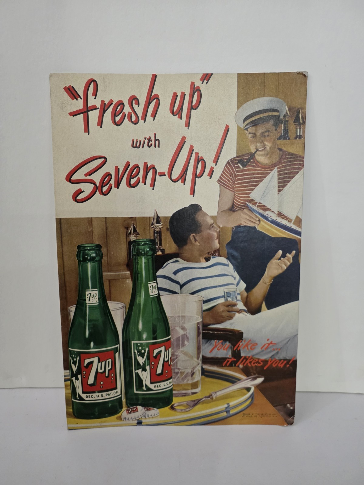 Vtg 1948 7-Up Magazine Print Ad Fresh Up with Seven-Up Cardboard Litho Display