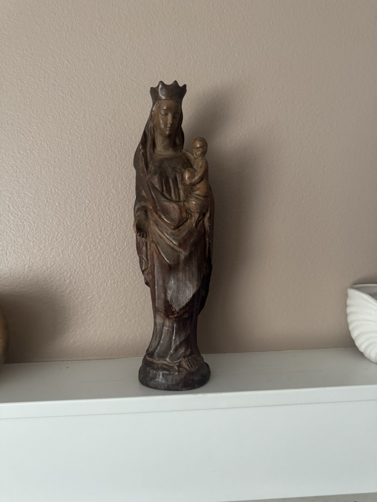 Antique Wooden Virgin Mary holding the Infant Jesus (Paris 1968)
