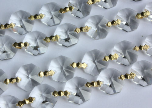 6.6FT CRYSTAL OCTAGON PRISMS WEDDING GARLAND BRASS CHAIN CHANDELIER PART 14MM