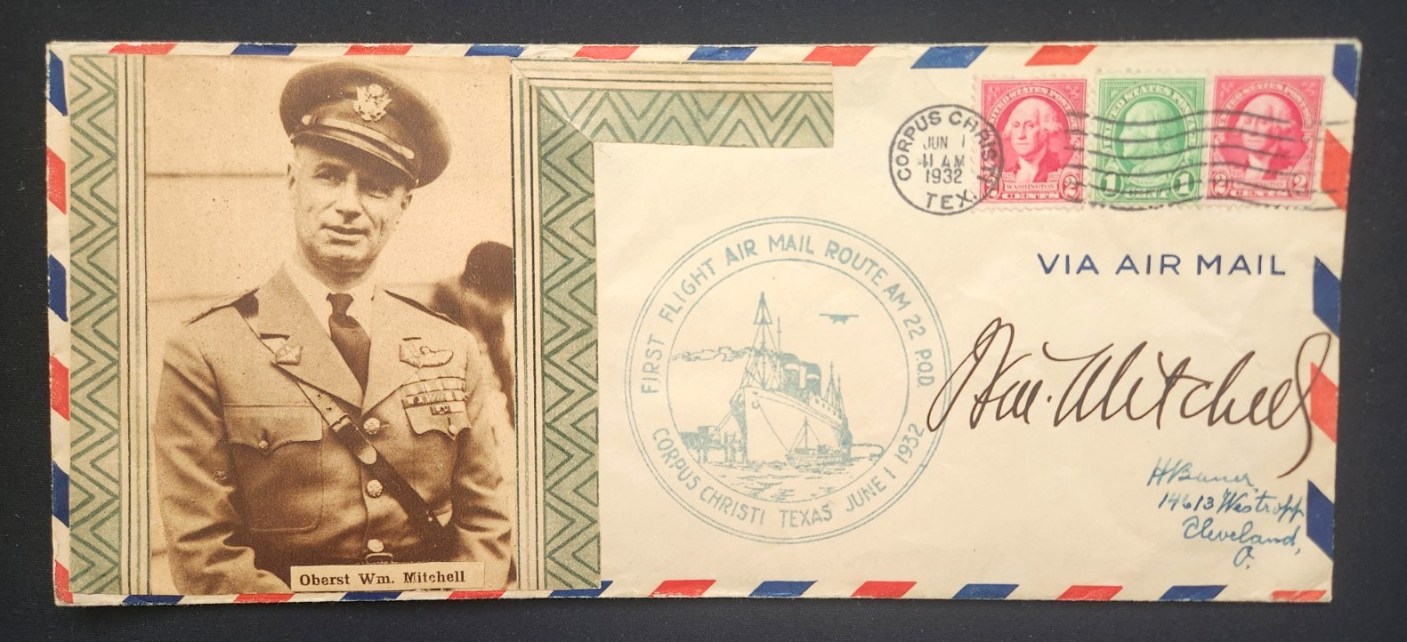 RARE William Billy Mitchell SIGNED 1932 First Day Cover WWI Father Air Force MOH