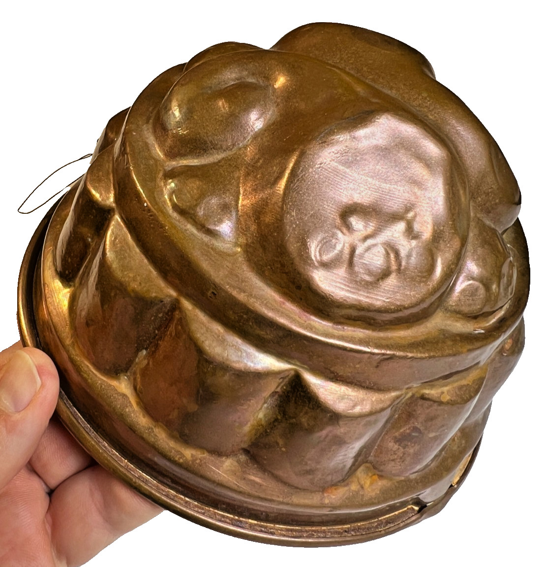 Antique Victorian Copper Jelly Mold Double Cornucopia Fruit Tin Lined c1880