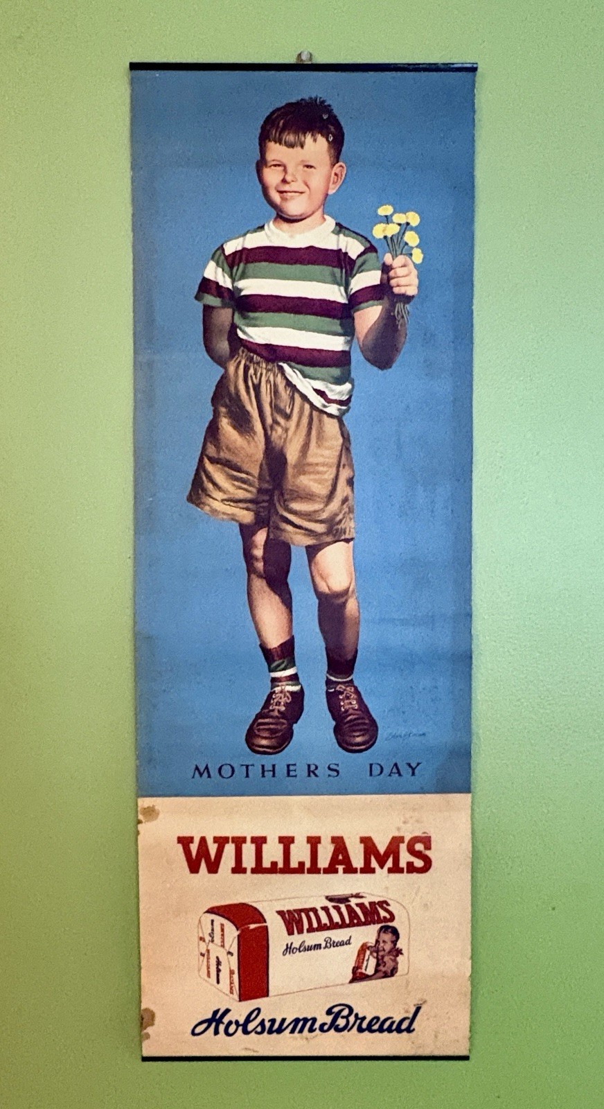 Vintage Holsum Bread Paper Roll Down Advertising Sign Mother's Day *STAN EKMAN*