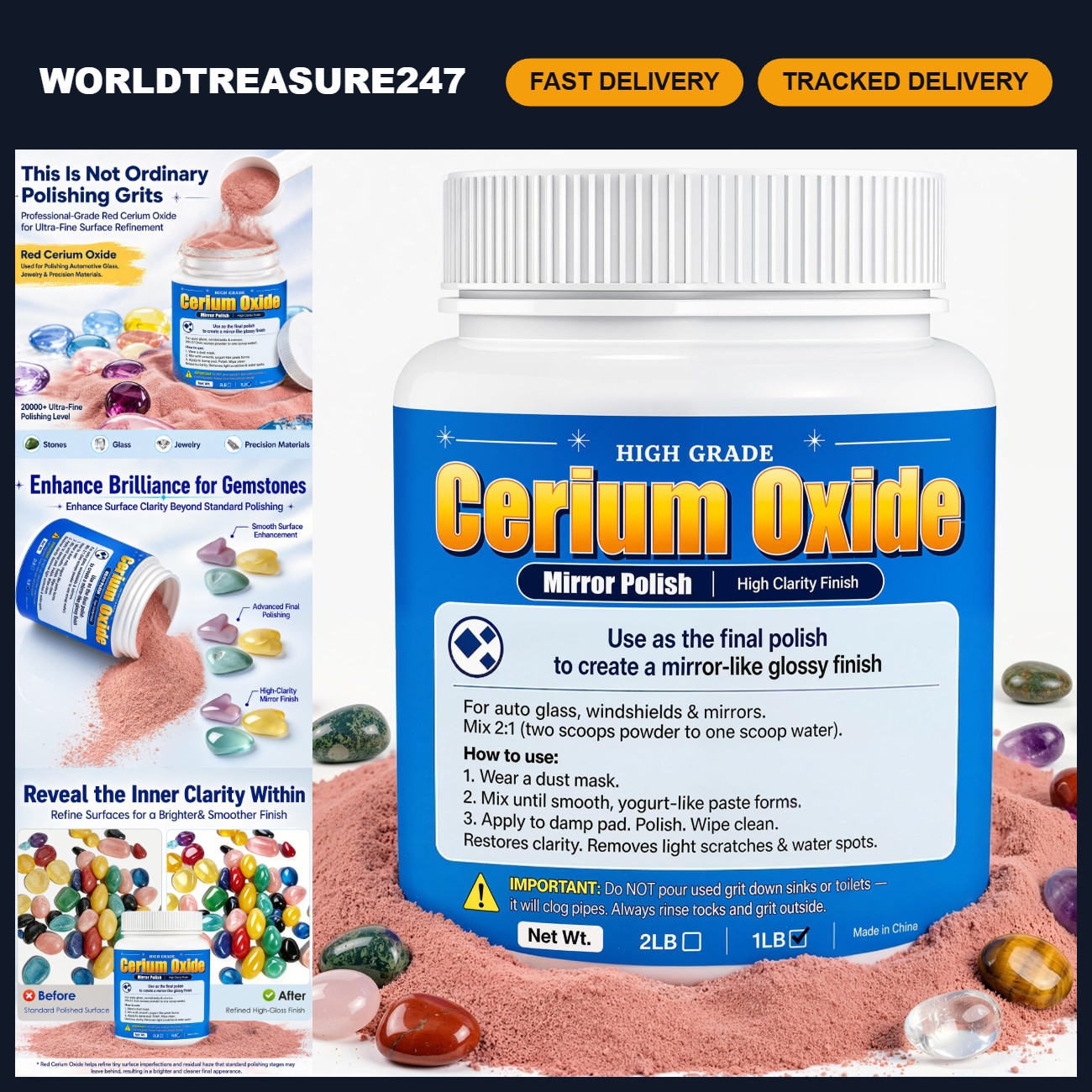 Ultra-Fine Red Cerium Oxide Polish for Rock Tumbling - Final Polishing Grit 1lb