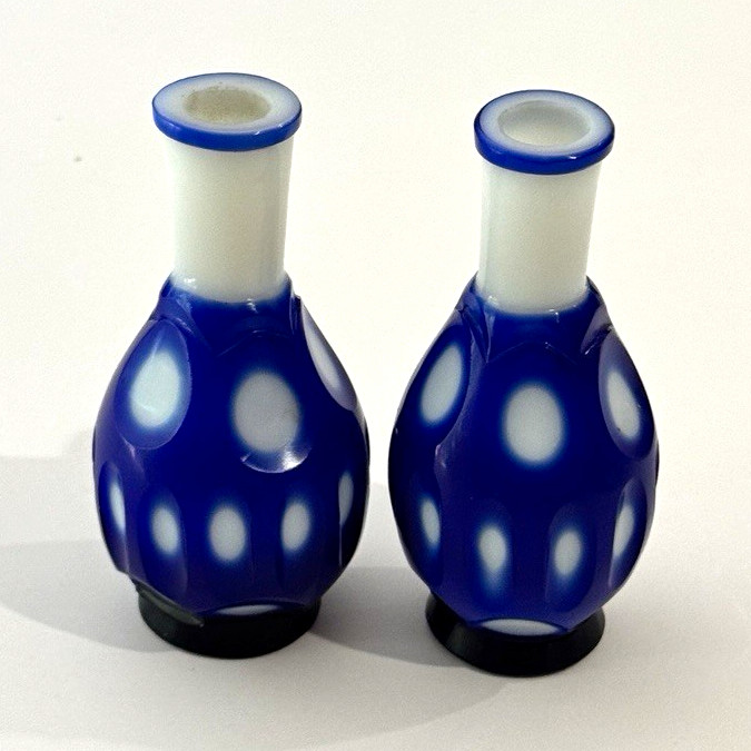 Pair of Cobalt Blue & White Peking-Style Overlay Glass Vases, Early 20th Century
