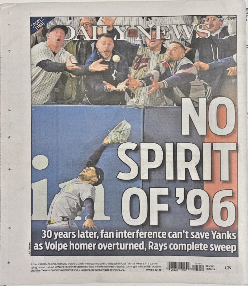Tampa Bay Rays Beat Yankees Win ALDS NY Daily News 10/8/2026