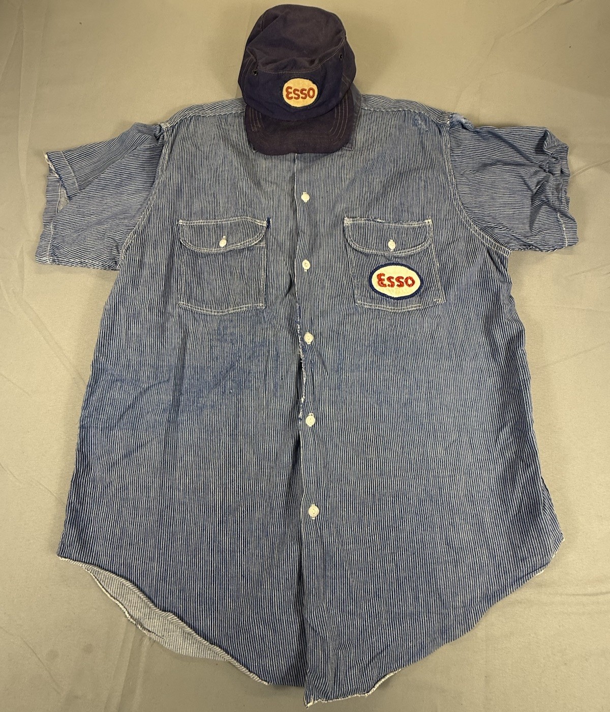 Vintage 1950s 60s Esso Gas Station Uniform Shirt Hat Redline Selvedge XL