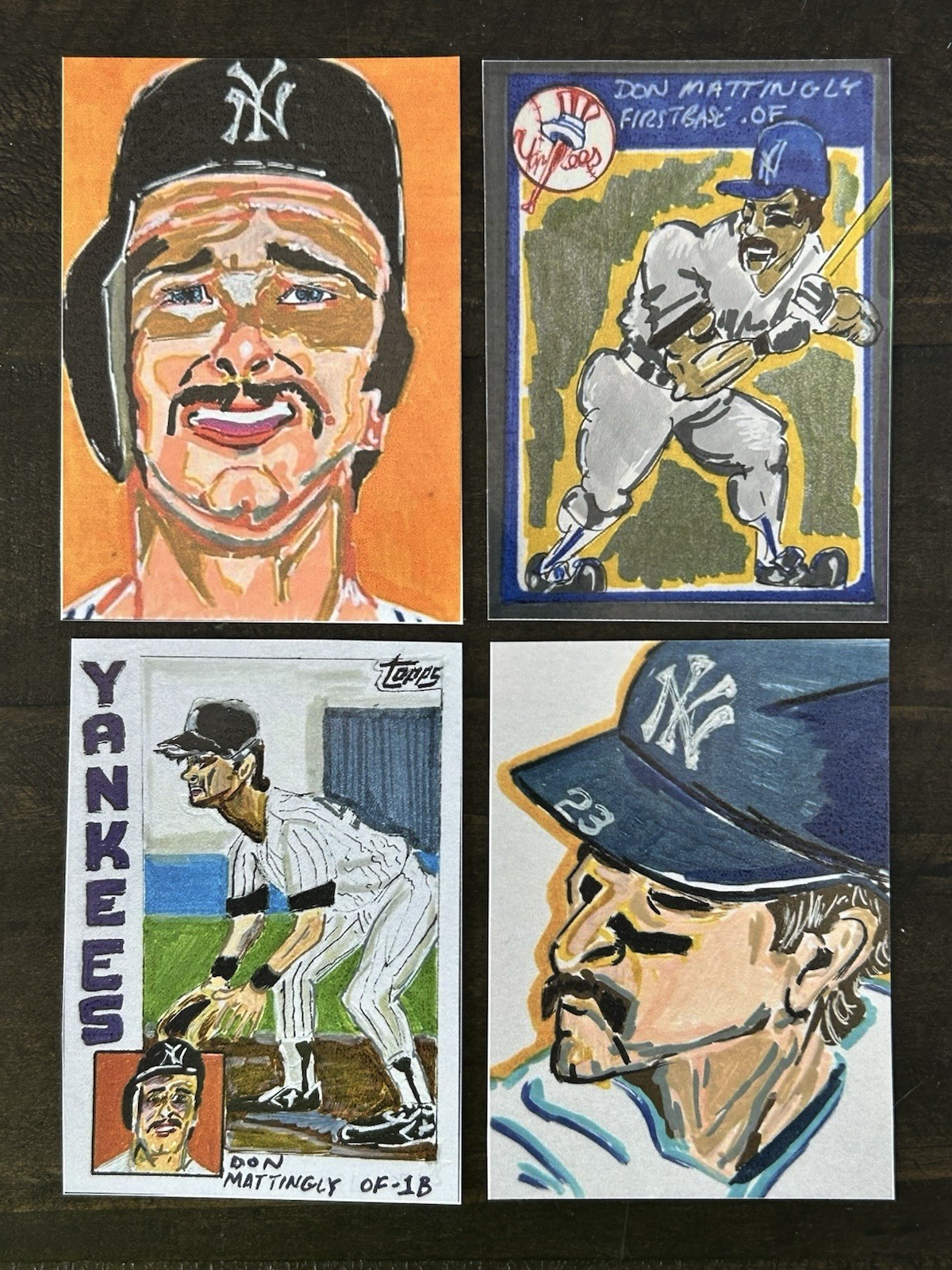 ACEO Sketch Trading Print Card ‘84 & ‘85 Don Mattingly Yankees Tribute 4 Lot Art