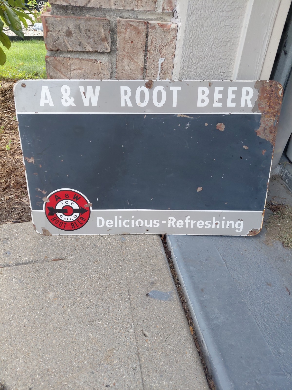 c.1950s Original Vintage A&W Rootbeer Sign Metal Chalkboard Delicious Refreshing