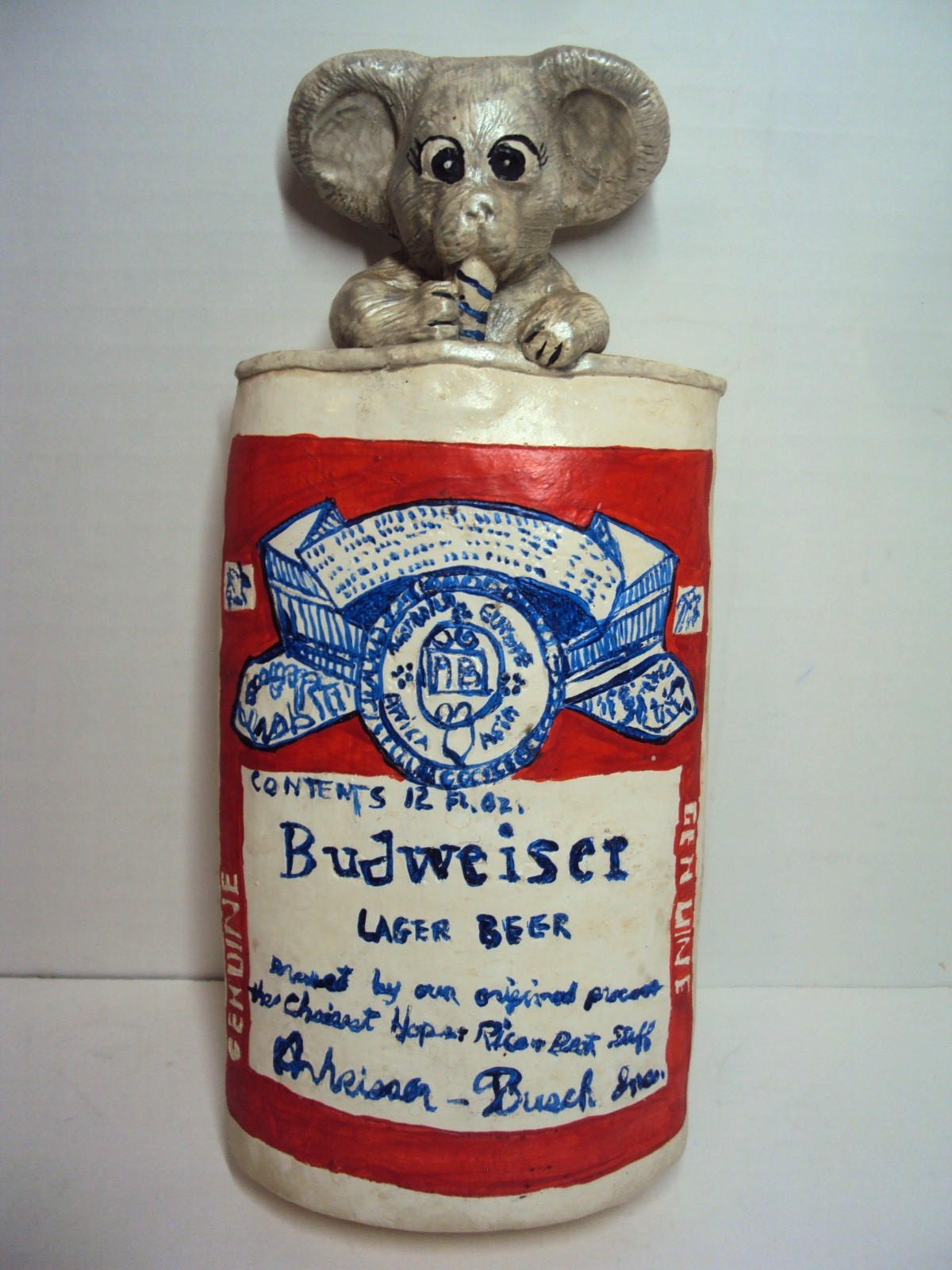 Vintage Chalkware/Ceramic Beer Can Art HTF 1970's Bar Advertising Budweiser