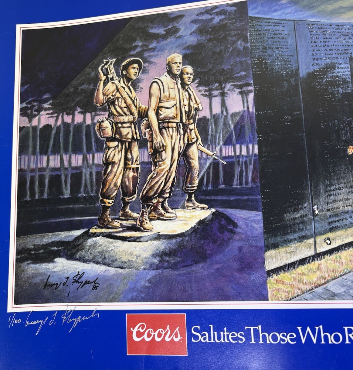 Poster Vietnam Memorial Wall VTG  1/100 Signed Skypeck Military Coors