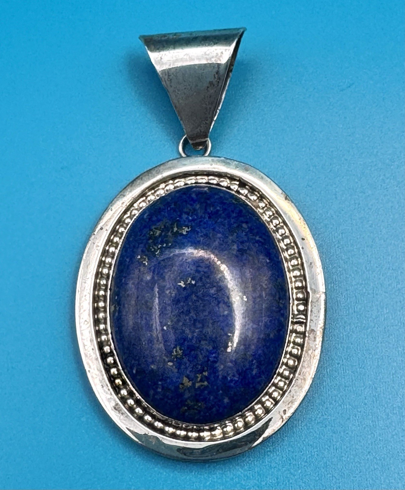 Q. Song Sterling Silver Lapis Lazuli Large Oval Statement Pendant Signed 50.5g